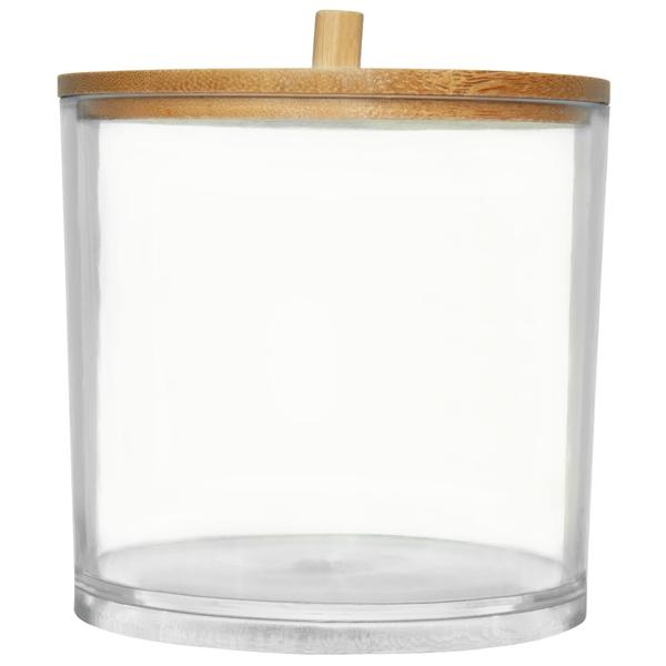 Aufbewahrungsbehälter Kunststoff und Bambus, Kosmetikbox, transparent, 9,5 x 9,5, x 10 cm