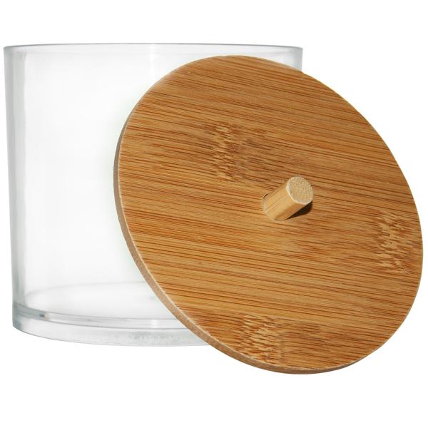 Aufbewahrungsbehälter Kunststoff und Bambus, Kosmetikbox, transparent, 9,5 x 9,5, x 10 cm