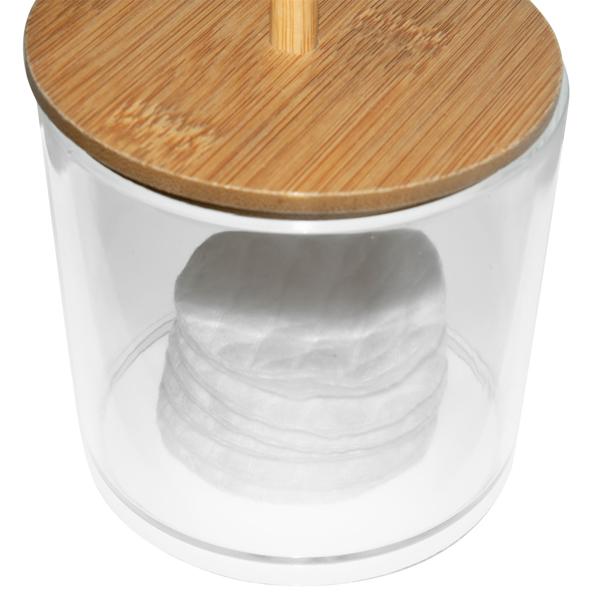 Aufbewahrungsbehälter Kunststoff und Bambus, Kosmetikbox, transparent, 9,5 x 9,5, x 10 cm