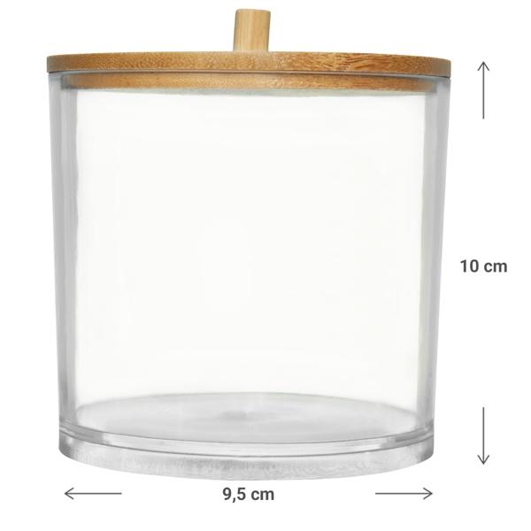 Aufbewahrungsbehälter Kunststoff und Bambus, Kosmetikbox, transparent, 9,5 x 9,5, x 10 cm