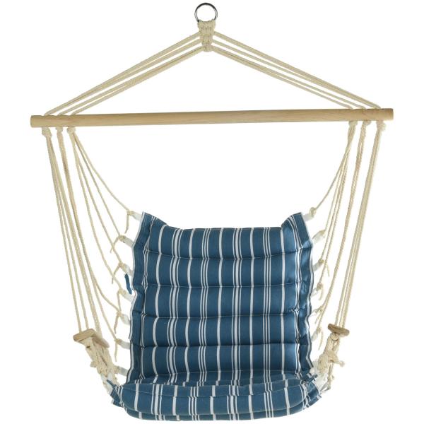 Hängesessel gepolstert - Blau-weiss Baumwolle mit Armlehnen - Maritimer Hängestuhl für Garten, Terrasse, Balkon - 110 kg belastbar