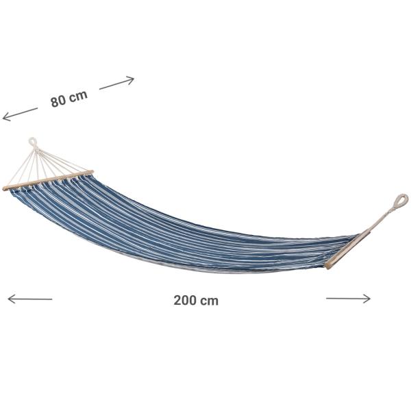 Stabhängematte blau-weiss gestreift - Ultimative Outdoor-Entspannung für Garten, Terrasse, Balkon - 200x80cm Baumwolle-Polyester - 110kg Traglast - Holzstäbe