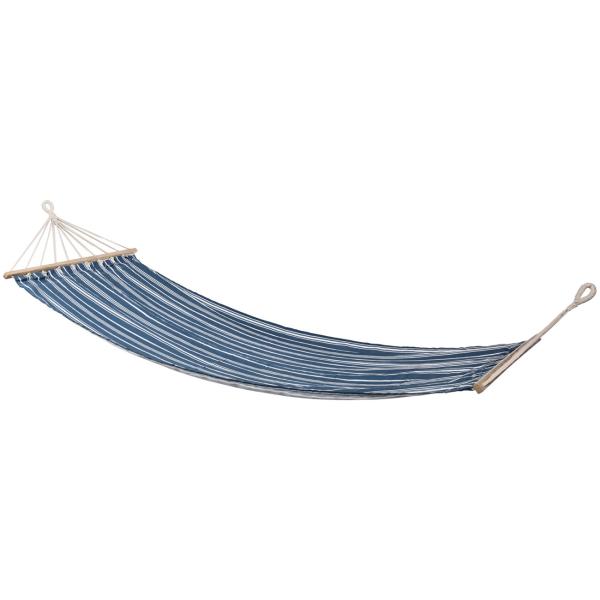 Stabhängematte blau-weiss gestreift - Ultimative Outdoor-Entspannung für Garten, Terrasse, Balkon - 200x80cm Baumwolle-Polyester - 110kg Traglast - Holzstäbe