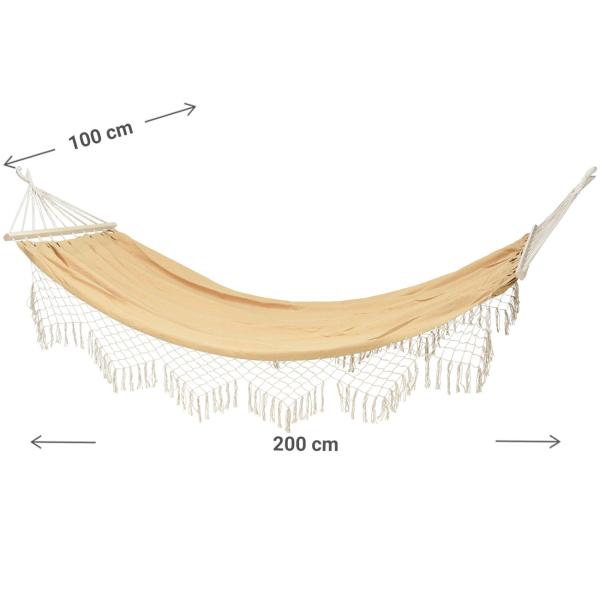 Fransenhängematte beige - Für ultimative Entspannung im Garten, auf der Terrasse & am Strand - Baumwolle-Polyester - 200x80cm - bis 110kg - Boho-Style