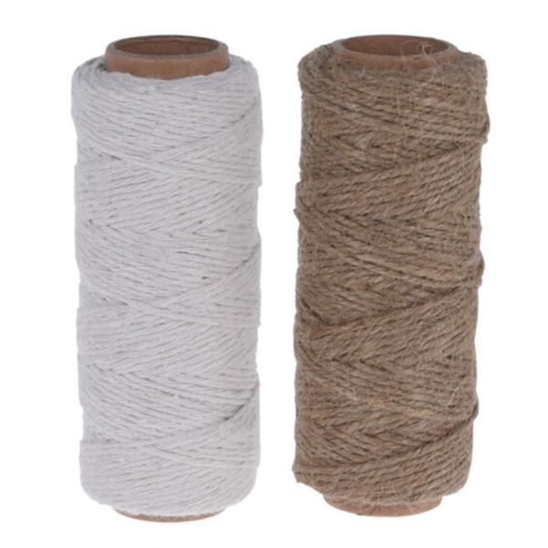 Deko Schnur 2er-Set - Basteln, Befestigen, Gestalten, Dekorieren, Gartenarbeiten - Hanf/Baumwolle, braun/weiss - 60m (1mm) - 40m (2mm)