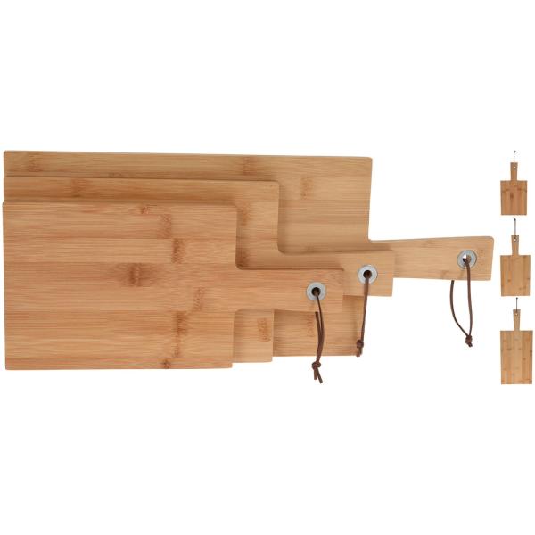 Bambus Schneidebretter 3er-Set - Massiv, robust & langlebig für Küche - Mit Griff, Aufhängeschleife - 45x19/35x17/30x15cm