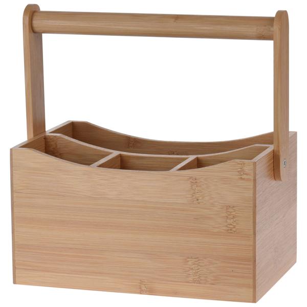 Besteckhalter Serviettenhalter aus Bambus - für Gabel Messer Löffel Servietten Ordnung auf dem Tisch - mit Tragegriff - 22x14x23,5cm