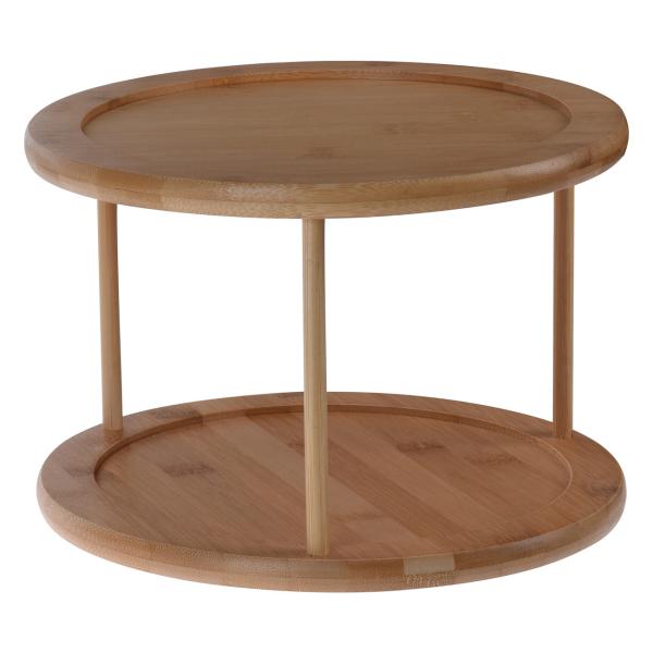 Bambus Etagere 2-stufig - 360° drehbare Servierplatte für Kuchen, Obst, Tapas - Ø 25xH 17,5 cm, braun - Ideal für Kaffee, Hochzeiten