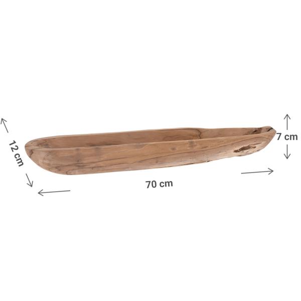 Servierschale Teakholz - Rustikale Obstschale länglich 70x12x7cm - Stilvolles Servieren von Brot Baguette Obst & Snacks - Handgefertigt Unikat