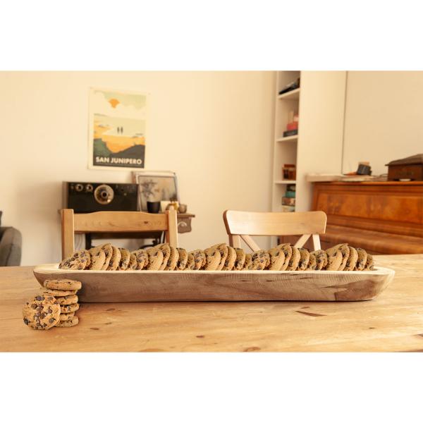 Servierschale Teakholz - Rustikale Obstschale länglich 70x12x7cm - Stilvolles Servieren von Brot Baguette Obst & Snacks - Handgefertigt Unikat