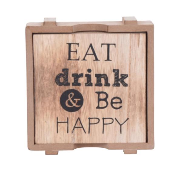 Tischuntersetzer Holz 4er-Set - Rustikale Glasuntersetzer mit "Cold Days Hot Drinks" Aufdruck - Vintage-Optik & robuste MDF-Verarbeitung - 11,2x12,5x2,8cm