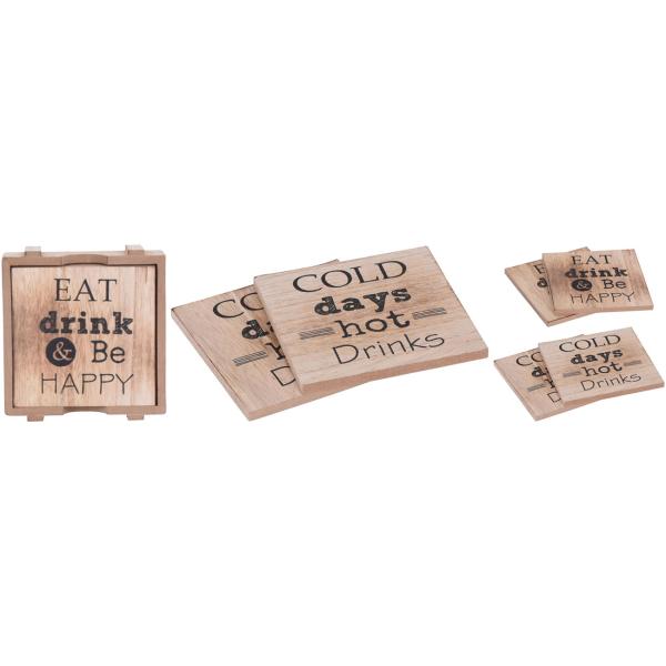 Tischuntersetzer Holz 4er-Set - Rustikale Glasuntersetzer mit "Cold Days Hot Drinks" Aufdruck - Vintage-Optik & robuste MDF-Verarbeitung - 11,2x12,5x2,8cm