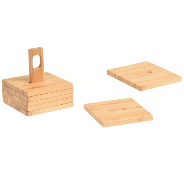 Bambus Tischuntersetzer 6er-Set - Vintage-Optik & robust - 9x9cm Glasuntersetzer mit Ständer für Zuhause & Restaurant - Modern, praktisch, fleckenfrei