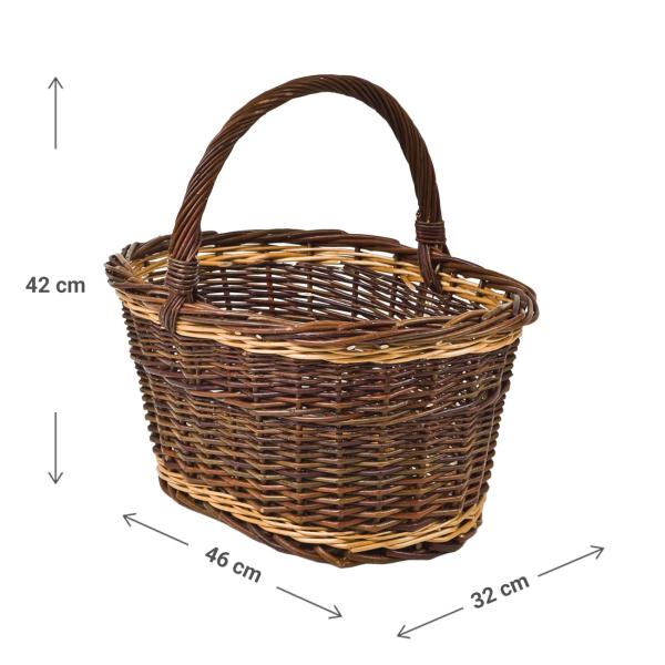 Weidenkorb oval-konisch - Einkaufskorb mit Trage-Henkel - 46x32x22/42cm - robust, langlebig, dichtgeflochtene Weide - ideal für Wochenmarkt & Picknick