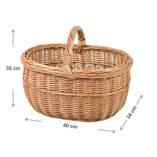 Weidenkorb aus gesottener Vollweide - Einkaufsborb mit Trage-Henkel & grossem Stauraum - für Wochenmarkt & Picknick - Braun 40x24x34cm