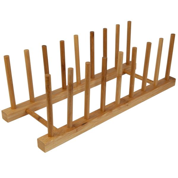Tellerhalter aus Bambus - Abtropfgestell & Geschirrständer für 8 Teller - 34x13.5x12cm - Naturmaterial - Modernes Design zur Aufbewahrung von Speisetellern