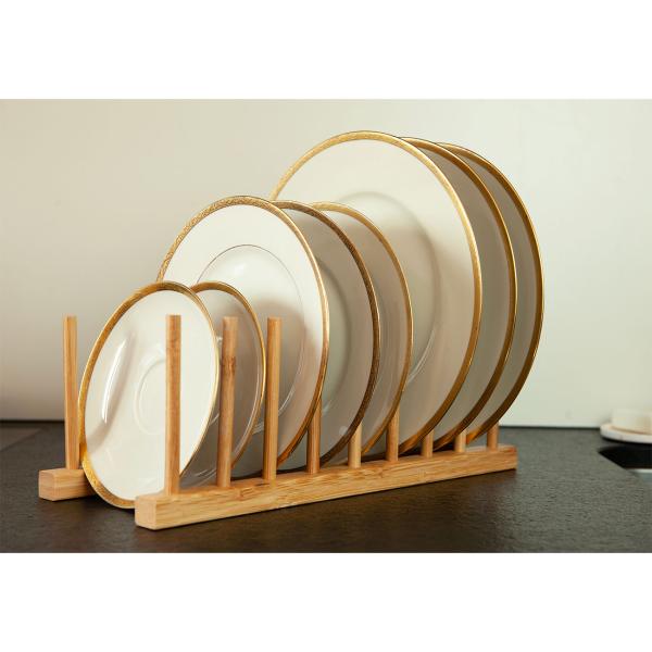 Tellerhalter aus Bambus - Abtropfgestell & Geschirrständer für 8 Teller - 34x13.5x12cm - Naturmaterial - Modernes Design zur Aufbewahrung von Speisetellern