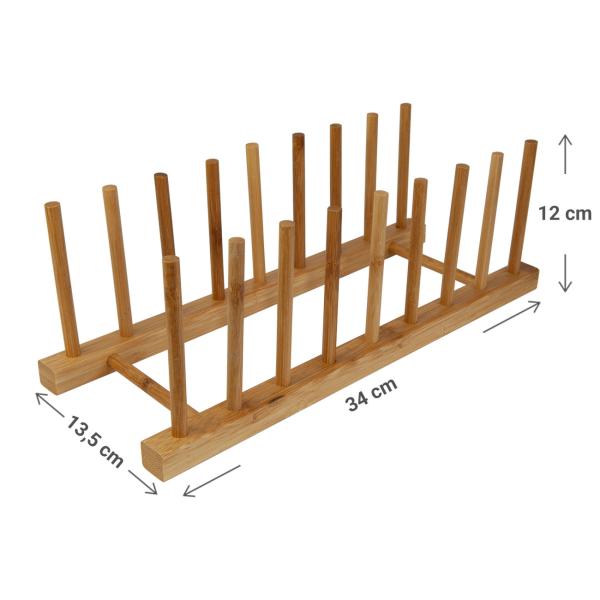 Tellerhalter aus Bambus - Abtropfgestell & Geschirrständer für 8 Teller - 34x13.5x12cm - Naturmaterial - Modernes Design zur Aufbewahrung von Speisetellern