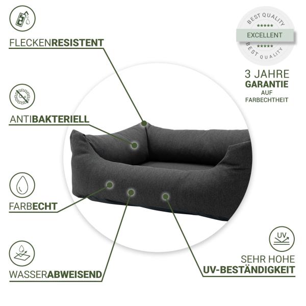 Madison Hundebett Eco - Waschbar & Wasserabweisend für Aussenbereich - Antibakteriell-UV-Schutz-100x80x25cm-Grau-100% recyceltes Material-3 Jahre Garantie