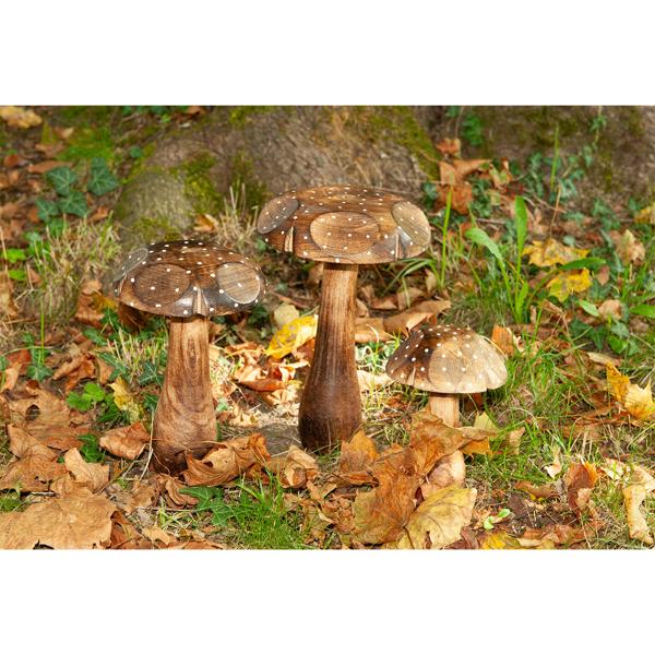 Deko-Pilze 3er-Set aus Massivholz - Mangoholz Skulpturen für naturnahe Dekoration - Hochwertige & nachhaltige Holzdekoration - Braun - 10-25cm