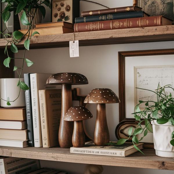 Deko-Pilze 3er-Set aus Massivholz - Mangoholz Skulpturen für naturnahe Dekoration - Hochwertige & nachhaltige Holzdekoration - Braun - 10-25cm
