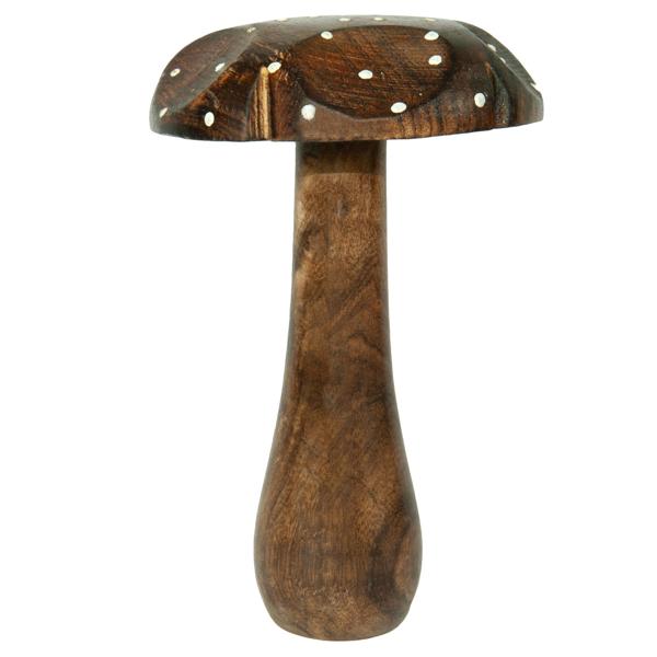 Deko-Pilze 3er-Set aus Massivholz - Mangoholz Skulpturen für naturnahe Dekoration - Hochwertige & nachhaltige Holzdekoration - Braun - 10-25cm