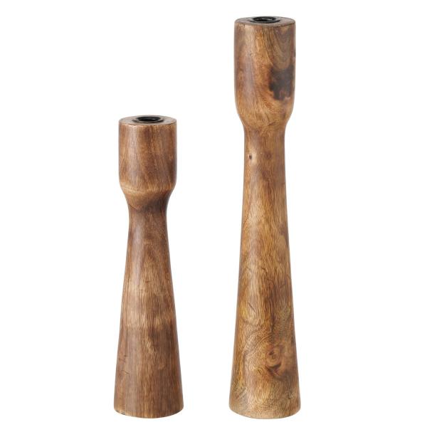 Kerzenständer 2er-Set aus Mangoholz - Natürliche Eleganz für Wohnzimmer & Bad - Robust, langlebig, glatt, braun - Ø 7-8 x 30-40 cm, Ø 2.1 cm