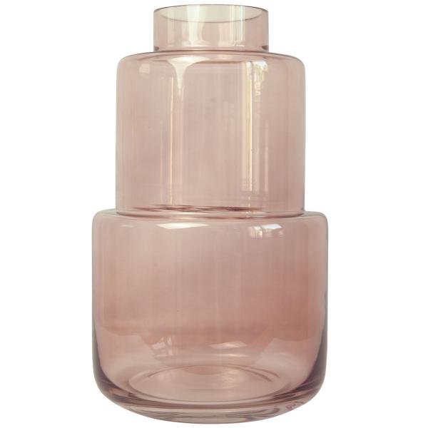 Blumenvase aus Glas und Blauglockenbaum-Holz - Edle Dekovase transparent/braun mit Natur-Maserung - Stilvolles Wohnaccessoire Ø 17x28cm