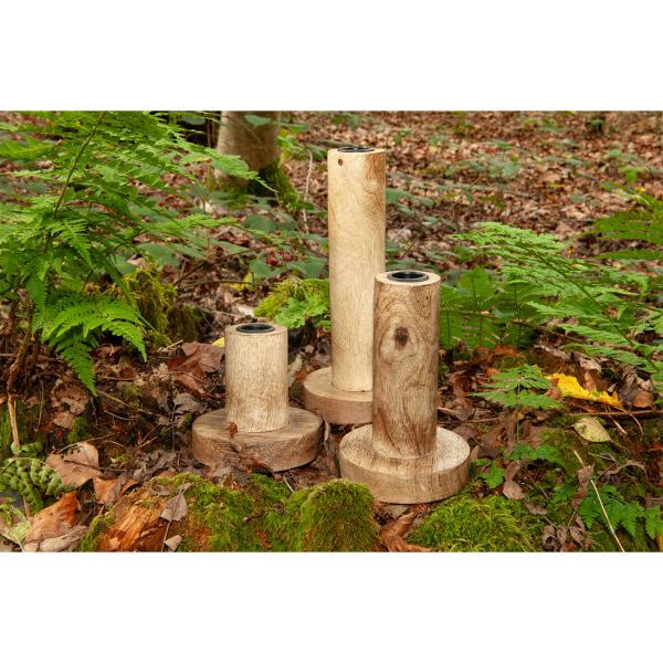 Kerzenständer Sockel 3er-Set aus Mangoholz - Natürlicher Kerzenhalter für warmes Ambiente - Glatt braun, 3 Grössen, robust, langlebig - 9-22x10cm