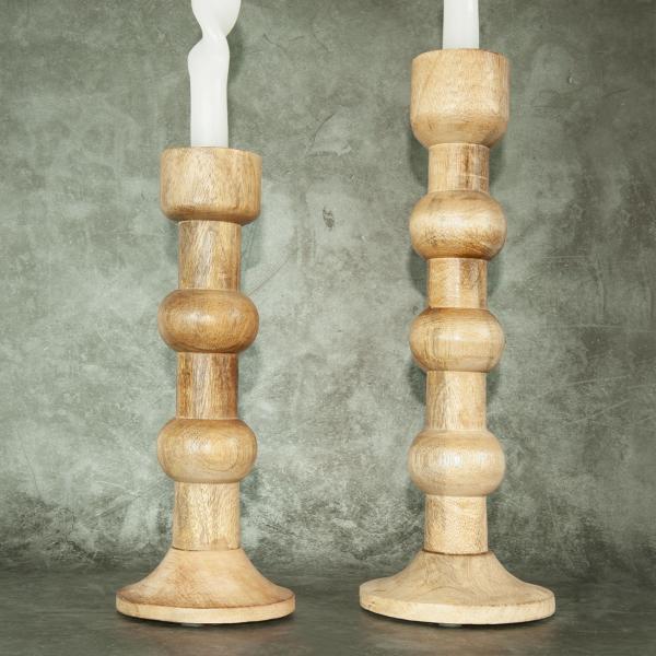 Kerzenständer Bubbles 2er-Set aus Mangoholz - Edle Kerzenhalter für gemütliches Ambiente - 3D geschnitzt, robust, 26-34cm hoch
