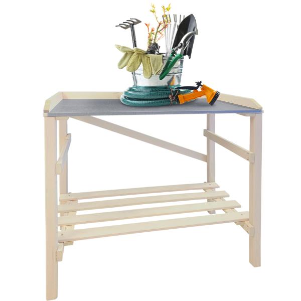 Holz Gartenarbeitstisch - Pflanztisch mit 2 Ablagen & Arbeitsplatte - Natur, 75x39x86cm - für Garten, Balkon, Gewächshaus - stabil & witterungsbeständig