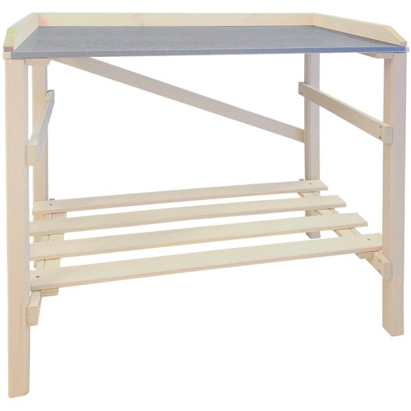 Holz Gartenarbeitstisch - Pflanztisch mit 2 Ablagen & Arbeitsplatte - Natur, 75x39x86cm - für Garten, Balkon, Gewächshaus - stabil & witterungsbeständig