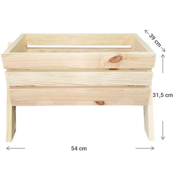 Blumenkasten aus Holz mit 4 Standfüssen - Pflanzkübel natur, Kiefernholz, 54x39x31.5cm - Witterungsbeständig & stabil für Balkon & Garten