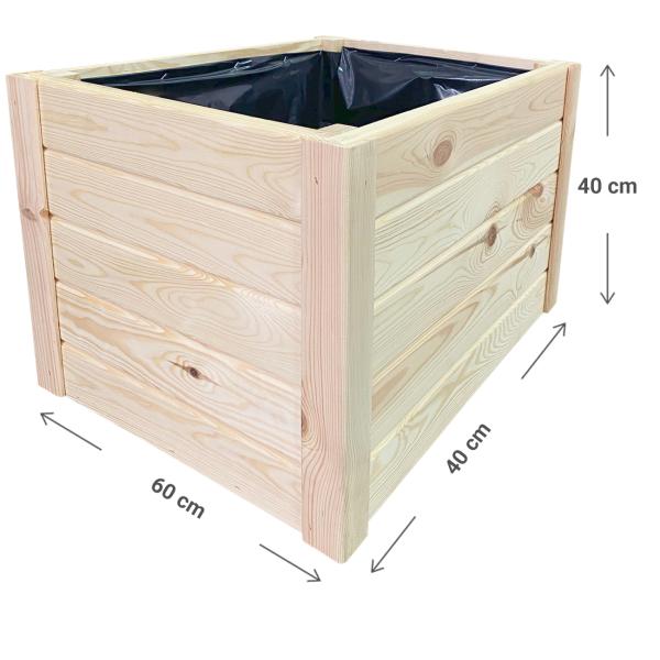 Holz Blumenkasten Braun - Pflanzkübel mit Innenfolie für Balkon, Terrasse & Garten - Dekorativ, stabil, 60x40x40cm - Optimal für Pflanzen & Kräuter