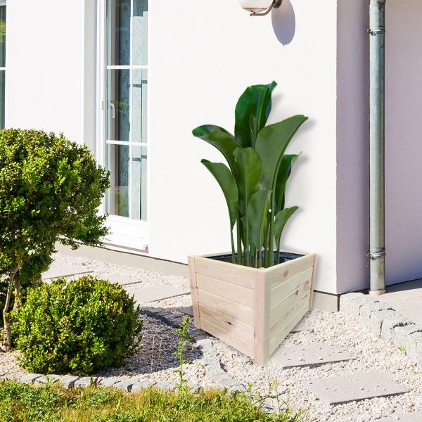 Holz Blumenkasten Braun - Pflanzkübel mit Innenfolie für Balkon, Terrasse & Garten - Dekorativ, stabil, 60x40x40cm - Optimal für Pflanzen & Kräuter