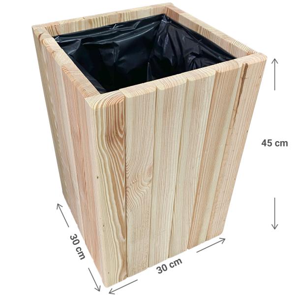 Blumenkasten Holz - Pflanzkübel für Garten, Balkon & Terrasse mit Innenfolie - 30x30x45cm hellbraun - robust, stabil, natürlich