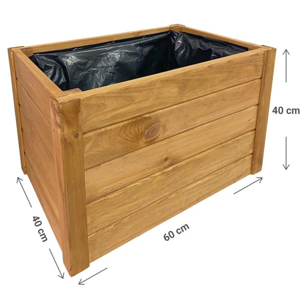 Robuster Blumenkasten aus Holz: 60x40x40 cm, Braun, mit Innenfolie – Langlebiger Pflanzkübel für Garten, Balkon & Terrasse, natürliche Optik