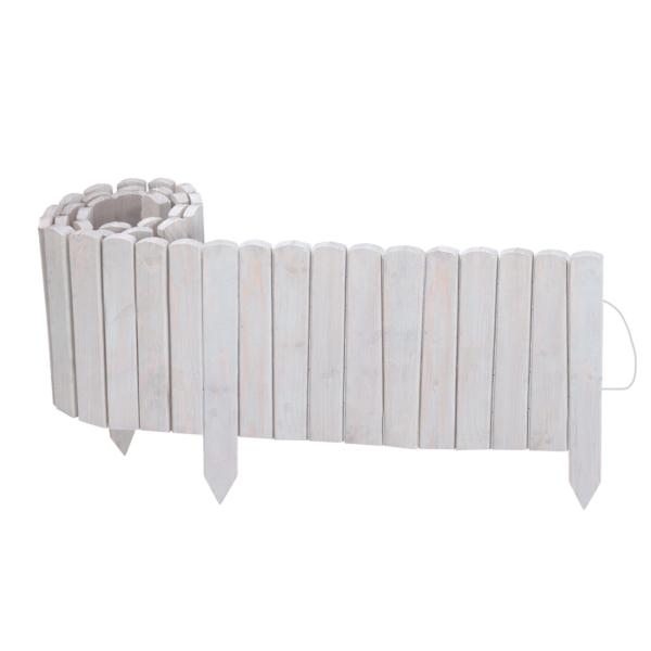 Beetumrandung Holz hellgrau - Zierzaun für Garten Beeteinfassung - Fichtenholz 200x20cm (Erdspiess 35cm) - Erweiterbar