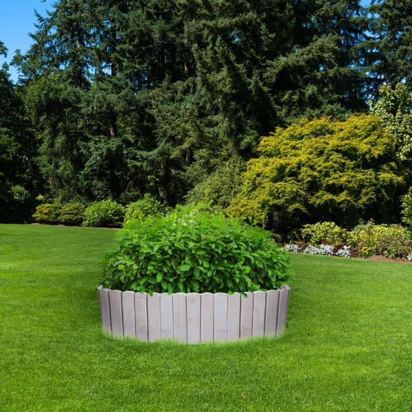 Beetumrandung Holz hellgrau - Zierzaun für Garten Beeteinfassung - Fichtenholz 200x20cm (Erdspiess 35cm) - Erweiterbar