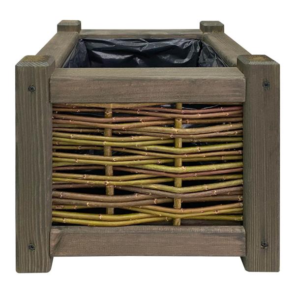 Blumenkasten Rattan Kiefernholz 30x30x30cm Braun - Pflanzkübel mit Innenfolie - Für Garten Balkon Terrasse - Mit stabilen Standfüssen
