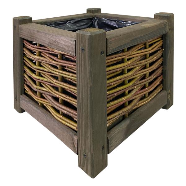 Blumenkasten Rattan Kiefernholz 30x30x30cm Braun - Pflanzkübel mit Innenfolie - Für Garten Balkon Terrasse - Mit stabilen Standfüssen