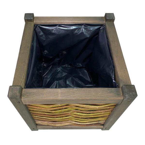 Blumenkasten Rattan Kiefernholz 30x30x30cm Braun - Pflanzkübel mit Innenfolie - Für Garten Balkon Terrasse - Mit stabilen Standfüssen