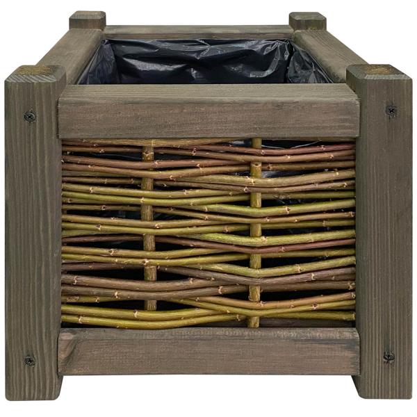 Blumenkasten aus Holz - Rattan-Optik Pflanzkübel mit Innenfolie - Braun, 40x40x40cm - Balkonkasten mit 4 Standfüssen für Kräuter & Gemüse