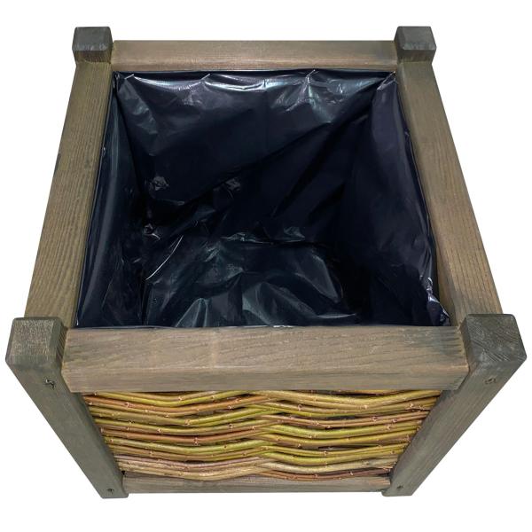 Blumenkasten aus Holz - Rattan-Optik Pflanzkübel mit Innenfolie - Braun, 40x40x40cm - Balkonkasten mit 4 Standfüssen für Kräuter & Gemüse
