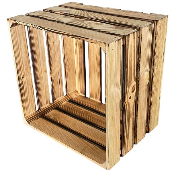 Aufbewahrungskiste aus geflammtem Holz - Rustikale Harasse für Deko & Ordnung im Used-Look - 40x30x40cm - Vielseitig einsetzbar - Boho-Stil