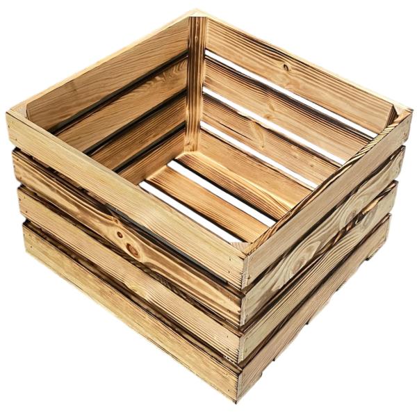 Aufbewahrungskiste aus geflammtem Holz - Rustikale Harasse für Deko & Ordnung im Used-Look - 40x30x40cm - Vielseitig einsetzbar - Boho-Stil