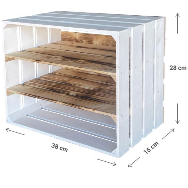 Regalbox aus Holz weiss/braun - Aufstell- & Hängekiste mit 2 Regalböden für Deko, Bücher, Gewürze - Fichte/Tanne - 40x50x30cm