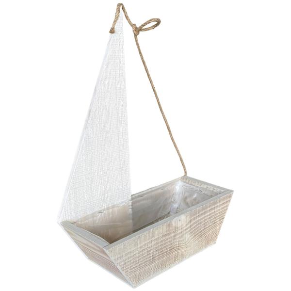 Pflanzkasten Segelboot - Maritimer Blumentopf Holz hell-lasiert mit Folie - 14,5x33,5x48cm - Deko für Balkon Terrasse Fensterbank