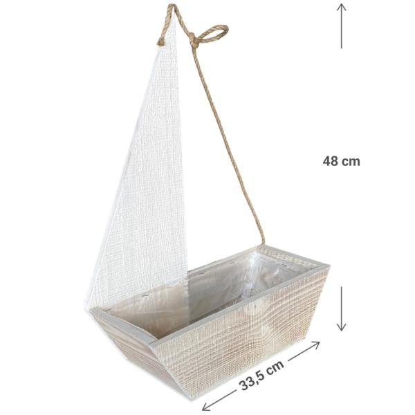 Pflanzkasten Segelboot - Maritimer Blumentopf Holz hell-lasiert mit Folie - 14,5x33,5x48cm - Deko für Balkon Terrasse Fensterbank