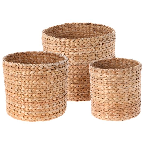 Ordnungskörbe rund aus Bananenblättern 3er-Set - Stilvolle Organizer für Zuhause - Natur-Design - 36x30, 30x29, 25x25cm - Nachhaltig & vielseitig einsetzbar